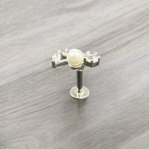 3 Pz. Piercing Perlina Con Zirconi Acciaio Chirurgico