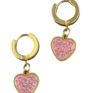 2 Pz Cerchi Lobo Con Pendente Cuore Rosa Acciaio Chirurgico colore Oro