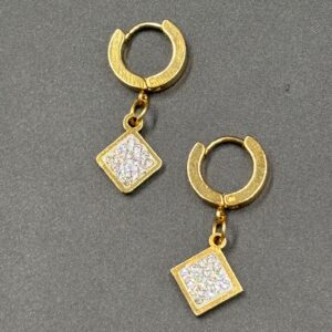 2 Pz Cerchi Lobo Con Pendente Quadrato Acciaio Chirurgico colore Oro