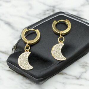 2 Pz Cerchi Lobo Con Pendente Luna Acciaio Chirurgico colore Oro