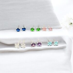 12 Pz Orecchini Punto Luce Zircone Quadrato Argento 925