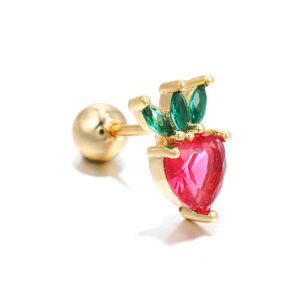 1 Pz. Piercing Da Orecchio Fragola Acciaio Chirurgico Colore Orop