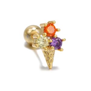 1 Pz. Piercing Da Orecchio Cono Acciaio Chirurgico Colore Oro