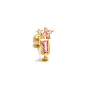 1 Pz. Piercing Da Orecchio Cocktail Acciaio Chirurgico Colore Oro