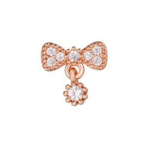 1 Pz. Piercing Da Orecchio Fiocco Con Zirconi Acciaio Chirurgico Colore Oro Rosa