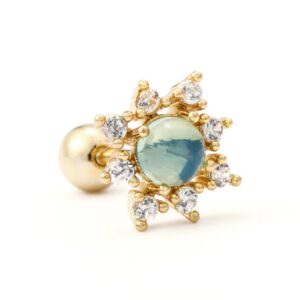 1 Pz. Piercing Da Orecchio Sole Con Zirconi Acciaio Chirurgico Colore Oro