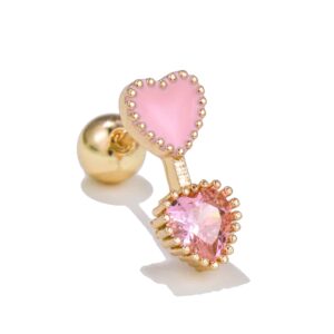1 Pz. Piercing Da Orecchio Doppio Cuore Acciaio Chirurgico Colore Oro