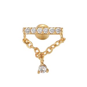 1 Pz. Piercing Da Orecchio con Zirconi Acciaio Chirurgico Colore Oro