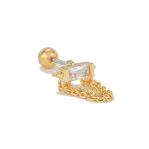 1 Pz. Piercing Da Orecchio Con Zircone Rettangolare Acciaio Chirurgico Colore Oro