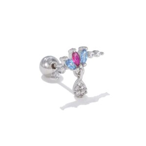 1 Pz, Piercing Da Orecchio Con Zirconi Colorati Acciaio Chirurgico