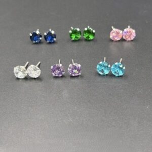 12 Pz Orecchini Punto Luce Zircone Tondo Argento 925