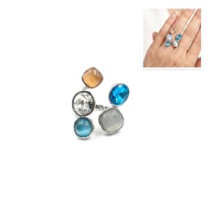 Anello a Composizione Multi-Pietra & Zirconi in Acciaio Inox